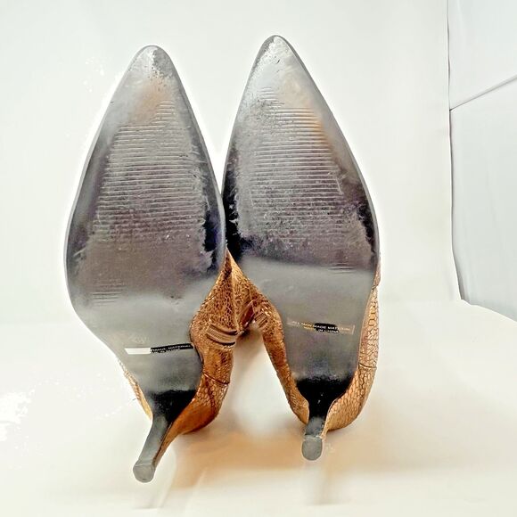 Spicy Gold Metallic Snakeskin Slouch Knee High Pointed Toe Heeled Boots 8.5 - Picture 4 of 13